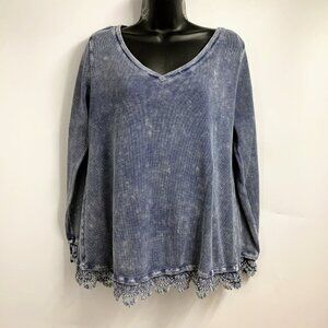 Soft‎ Surroundings Sutton Gray Thermal Waffle Crochet Lace Trim Tunic Top SZ M
